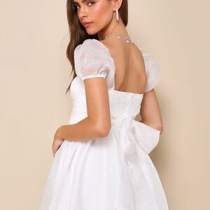 Lulus Sweetest Grace Shiny White Organza Puff Sleeve Mini Dress